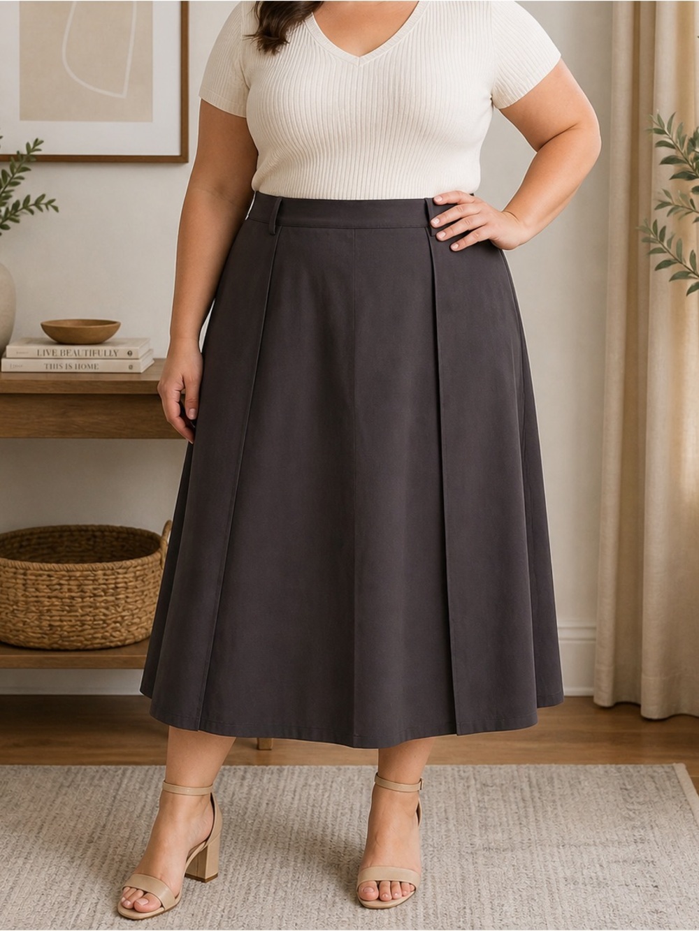 Classic A-Line Midi Skirt in Black